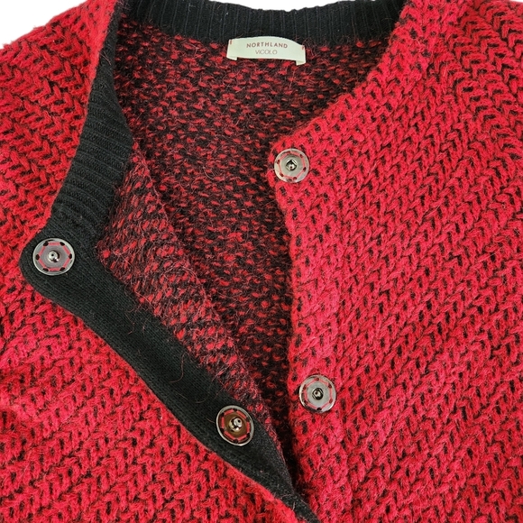NORTHLAND VICOLO red black knit wool cashmere blend cardigan coat jacket - Picture 6 of 12